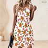 Women Plus Size Sleeveless A Line Dress Round Neck Keyhole Ring Halloween Ghost Pumpkin Printed Casual Dress