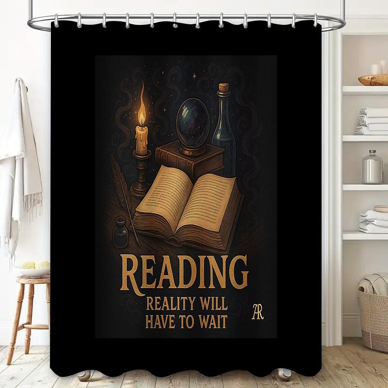 Vintage Bookshelf Reading Gothic Shower Curtain Dark Academia Library Aesthetic Tapestry Bathroom Decor Home Decor