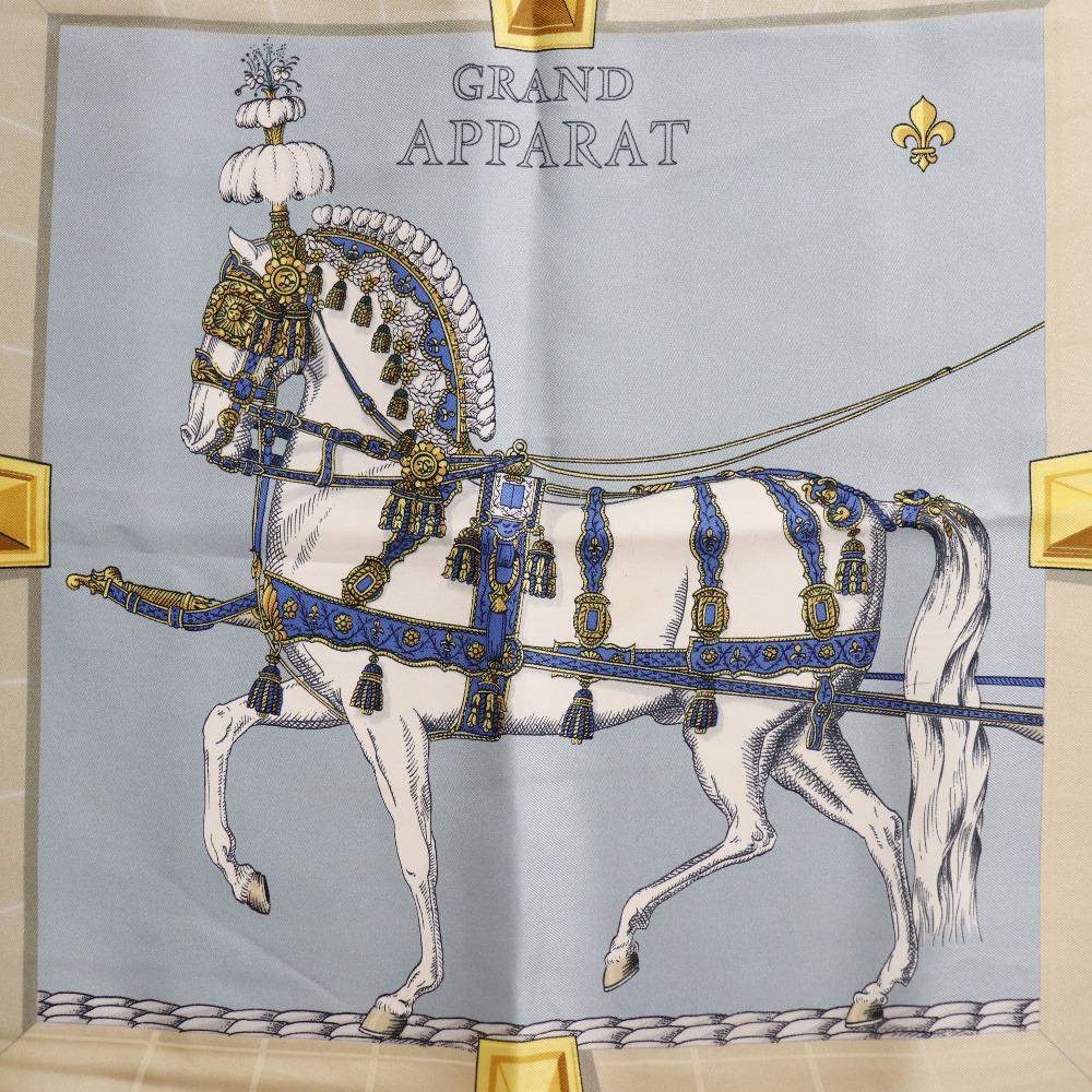HERMES Carree90 scarf GRAND APPARAT Dressed horse Blue/yellow silk Women Used