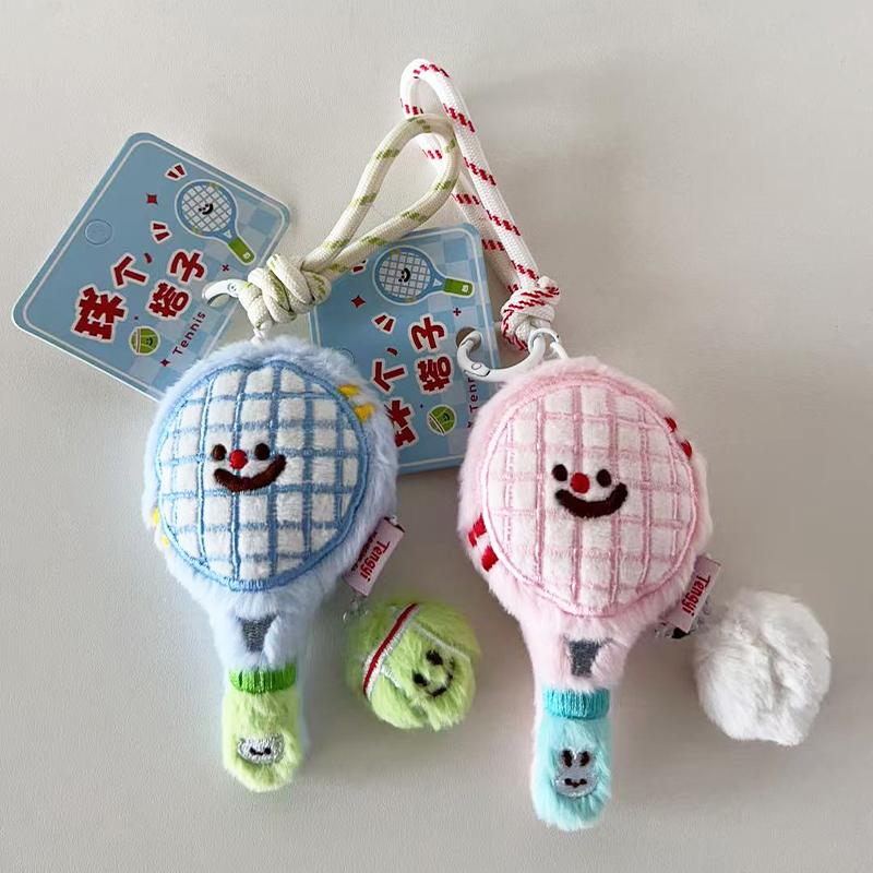 Cute plush tennis racket figurine pendant, bag, keychain pendant, couple's best friend pendant