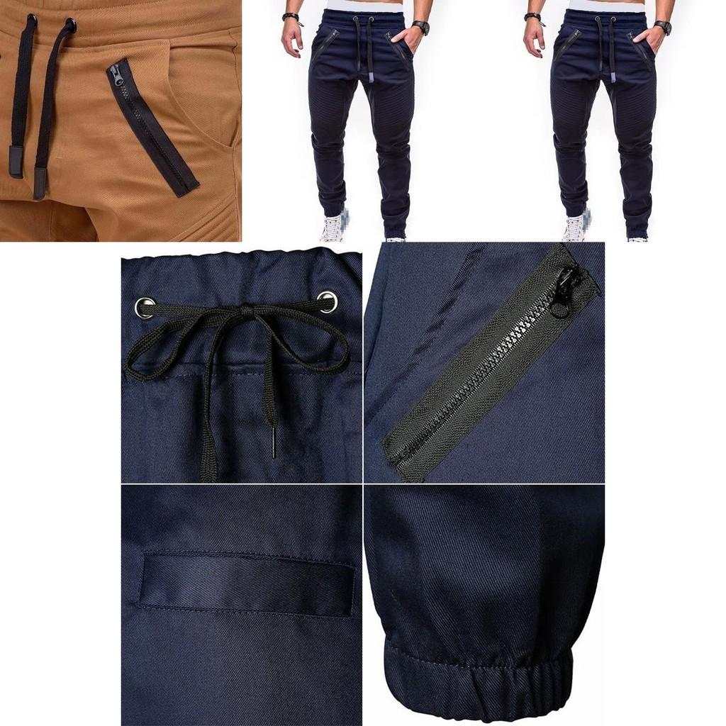 Men's Slim Fit Cuffed Trousers With Adjustable Waist And Multiple Pockets