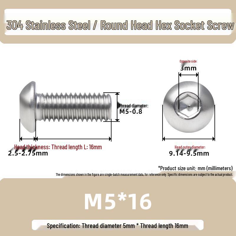 304 Stainless Steel Mushroom Head Hexagon Screw M2-M6
