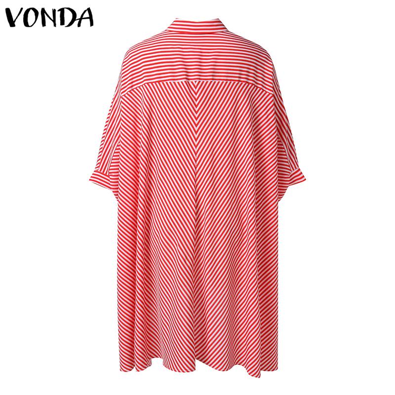 VONDA Women Autumn Shirt Collar 3/4 Sleeve Striped Shirts