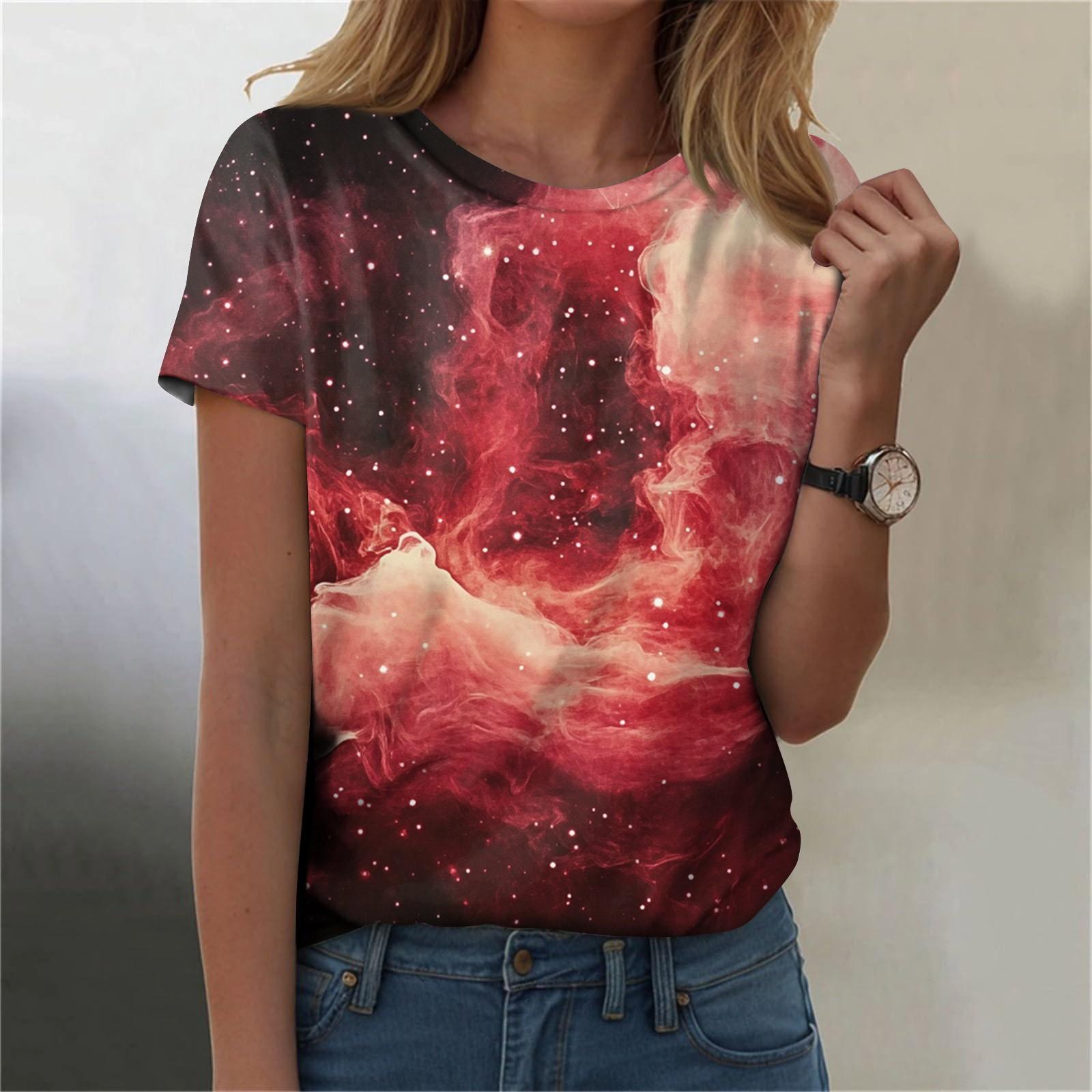 

Жіноча модна повсякденна футболка з круглим вирізом і короткими рукавами з небесним принтом Топ-футболка M