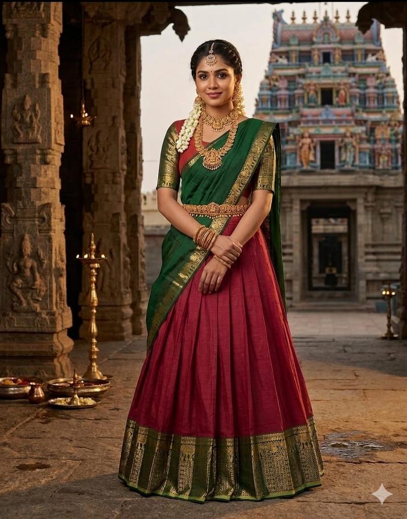 South Indian Style Ethnic Lehenga Choli Set Bollywood Women Lehenga Dupatta Set