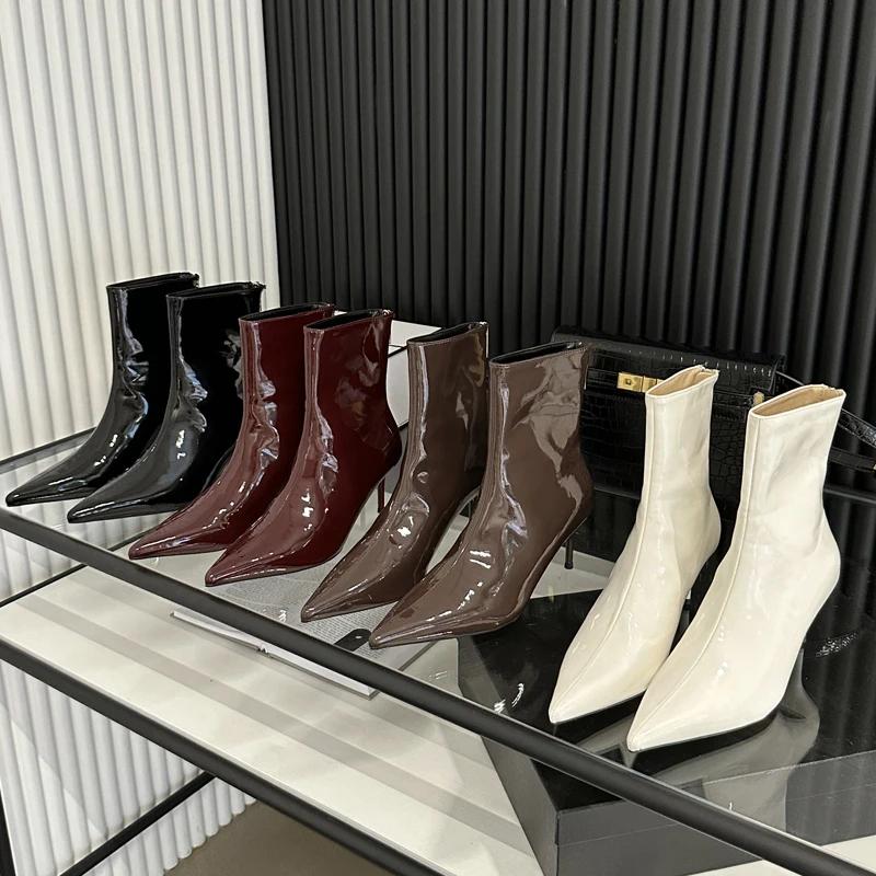 Fashion Thin High Heels Ankle Boots Women Street Style Slim Pointed Toe Zipper Banquet Prom Ladies Shoes