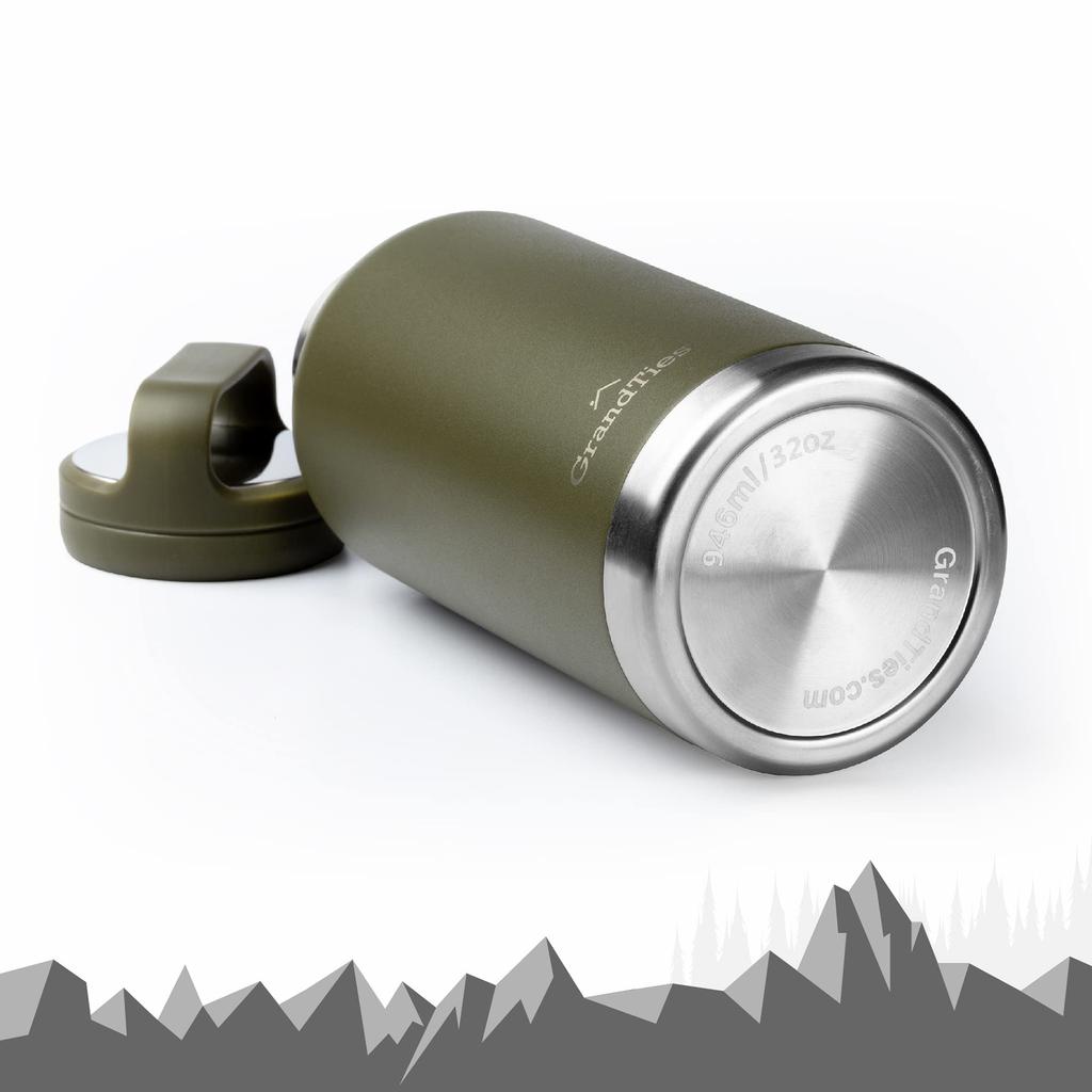 GRANDTIES Premium Vacuum Insulated Stainless Steel Wide Mouth Water Bottle, 946ml, Available in 9 Colors, Includes Two Lids, Easy-to-Clean Large