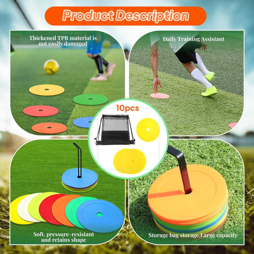 10 Flat Cone Markers for Sitting And Practicing Soccer.