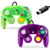 FIOTOK GameCube Controller Classic Wired Controller for Wii and Nintendo Gamecube (Clear Purple & Clear Green - 2-Pack)