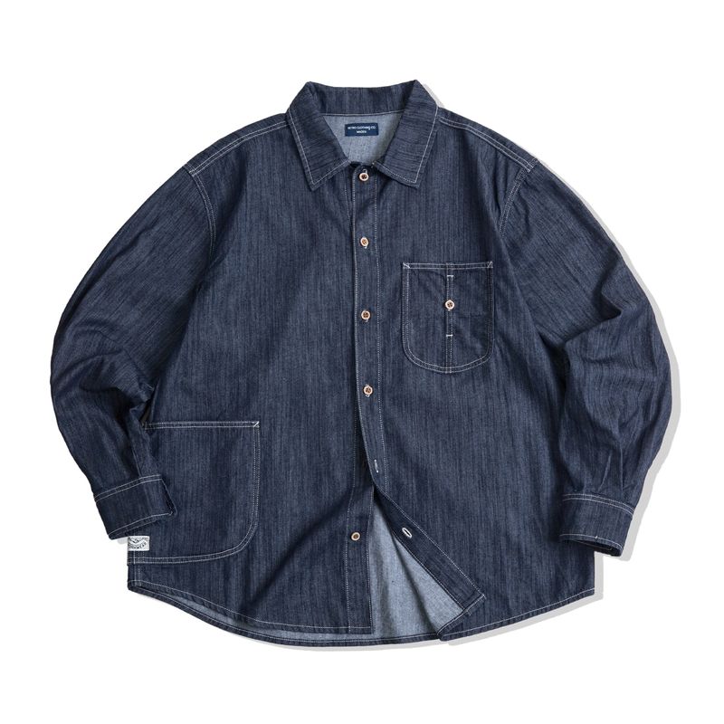 Madden Retro Denim Long Sleeves Topstitching Shirt Parka