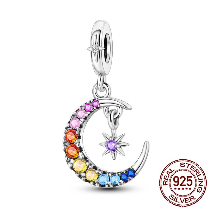 Charms Copper Moon Star Night Sky Galaxy Celestial Dangle Beads Fit Snake Chain Bracelet Necklace Women Diy Jewelry