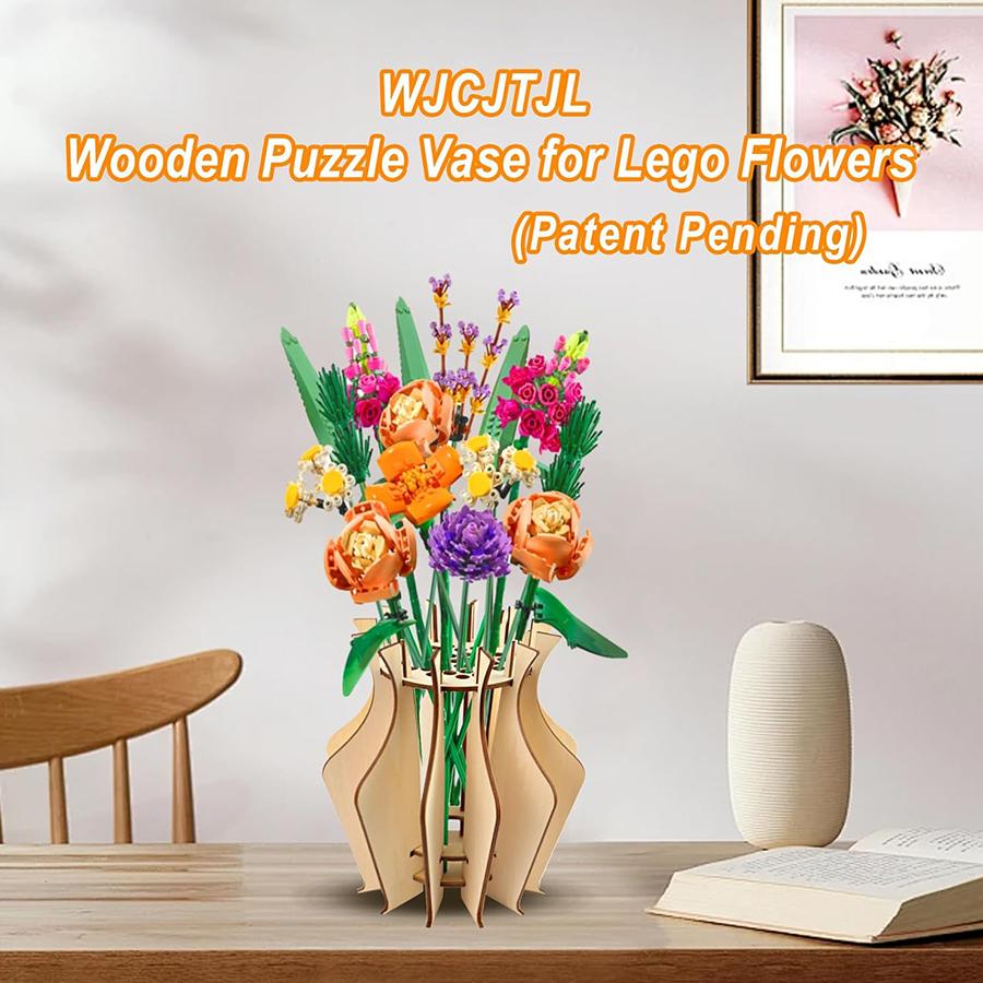 Creative DIY Wooden Puzzle Vase For Flower Bouquet Building Set Wooden Building Block Toys Home Decor