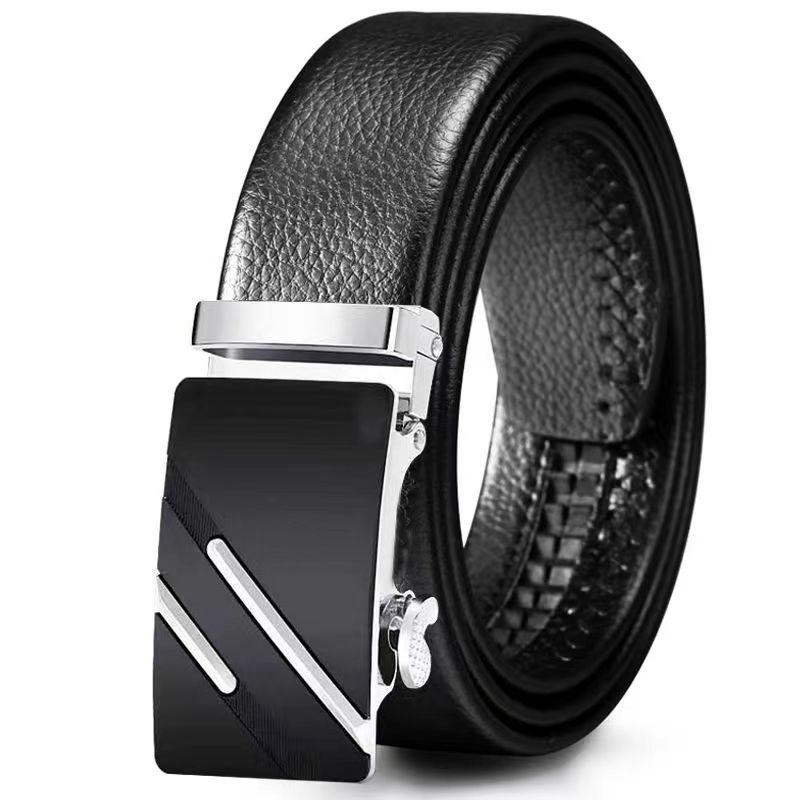 

Ремень с автоматической пряжкой из железа премиум-класса, ремень в деловом и повседневном стиле с узором личи, ремень из искусственной кожи 130cm серебряный