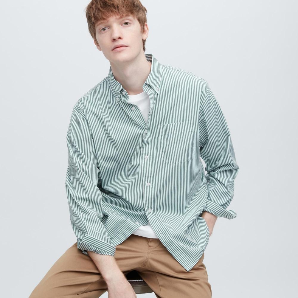 Uniqlo Japan Extra Fine Cotton Broad Stripe Shirt  Button Down Collar  Long Sleeves 