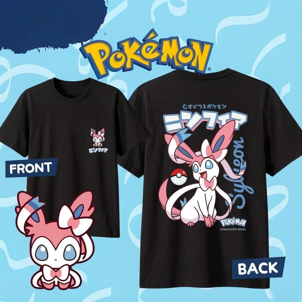 Summer Pokémon Anime SYLVEON  Pure Cotton Printed Tshirt Unisex Harajuku Loose Casual Versatile Shortsleeved Loose Y2k S