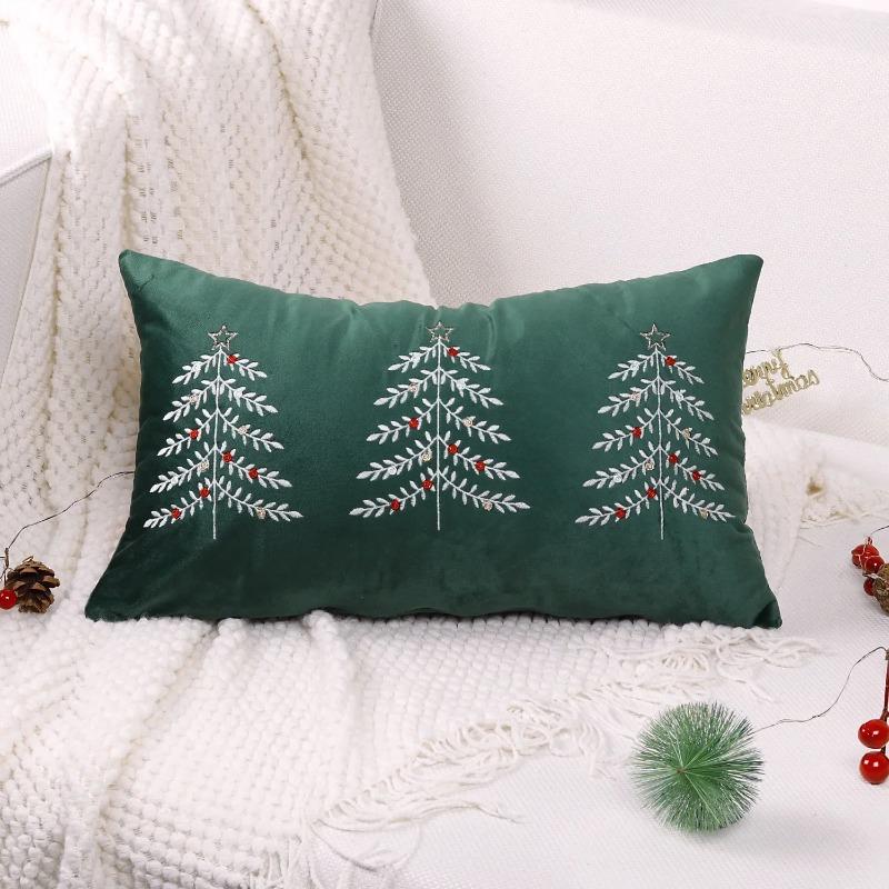 Christmas Tree Embroidery Pillowcase Merry Christmas Cushion Cover Sofa Headboard Waist Pillowcase Holiday Decoration