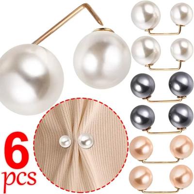 6Pcs Clothing Accessories Pearl Brooch Detachable Double Head Pin Waist Clip Convenient Jeans Ornaments Retractable Button Women