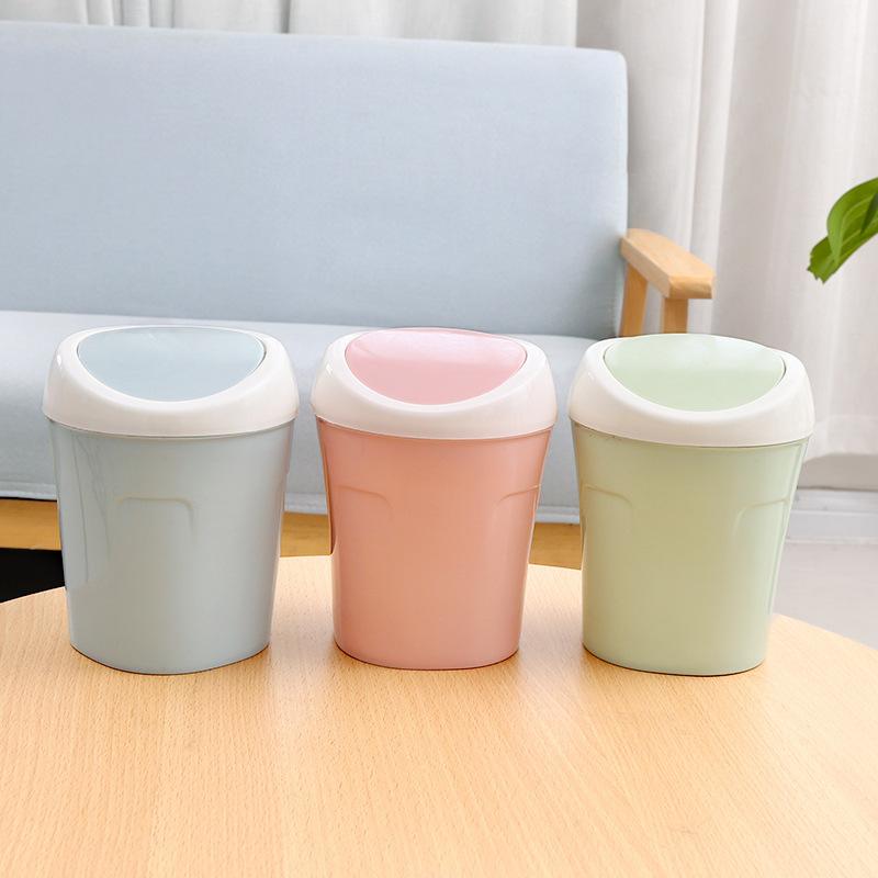 Small Plastic Desktop Trash Can Swing Lid Odor Proof Lightweight Mini Waste Bin for Bathroom Office Makeup Vanity
