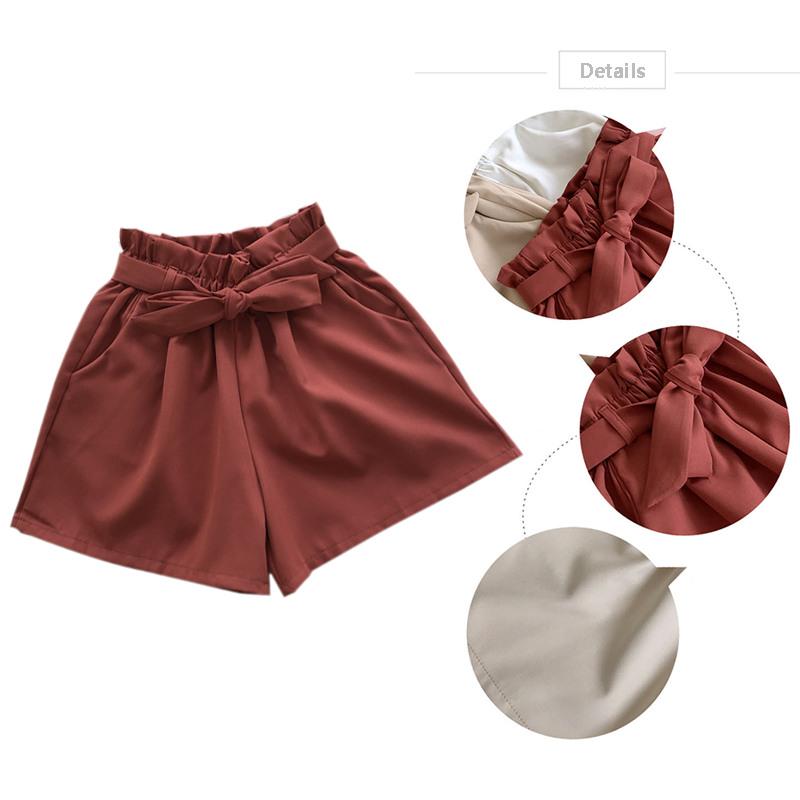 Summer Women's High Waist Shorts Casual Loose Bow Tie Wide Leg Shorts