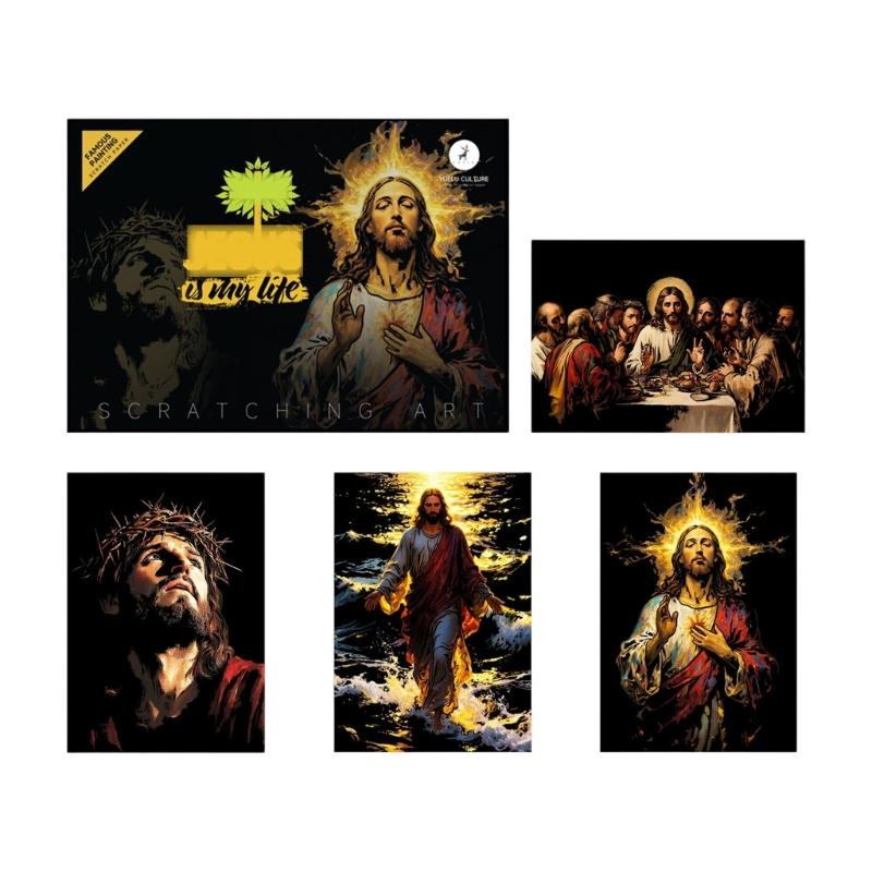 Religious Themed Scratch Craft Set Scratch Craft Drawing Paper for Adults Stress Relief with 4 Sheets Illustrated Paper 1