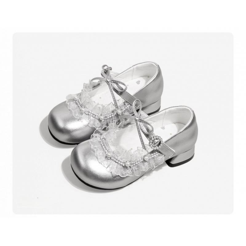Elegant Lady Teenager Girl's Princess Footwear Korean Luxury Sequins Pearl Girl's Leather Footwear Low Heel Summer Shoes