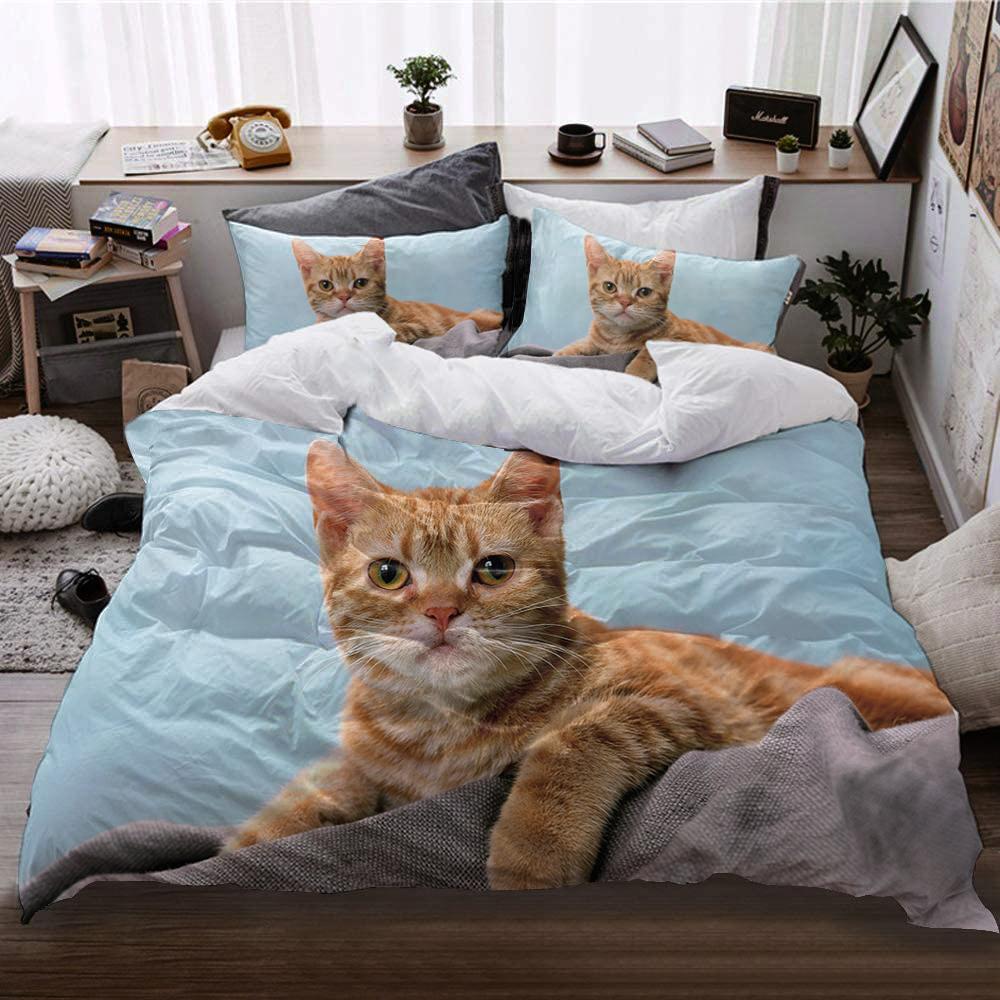 

Комплект постельного белья из 3 предметов, 2 наволочки, 1 одеяло, цифровая печать высокой четкости, комплект простыней с изображением прекрасного кота 033 EU single(135x200cm)