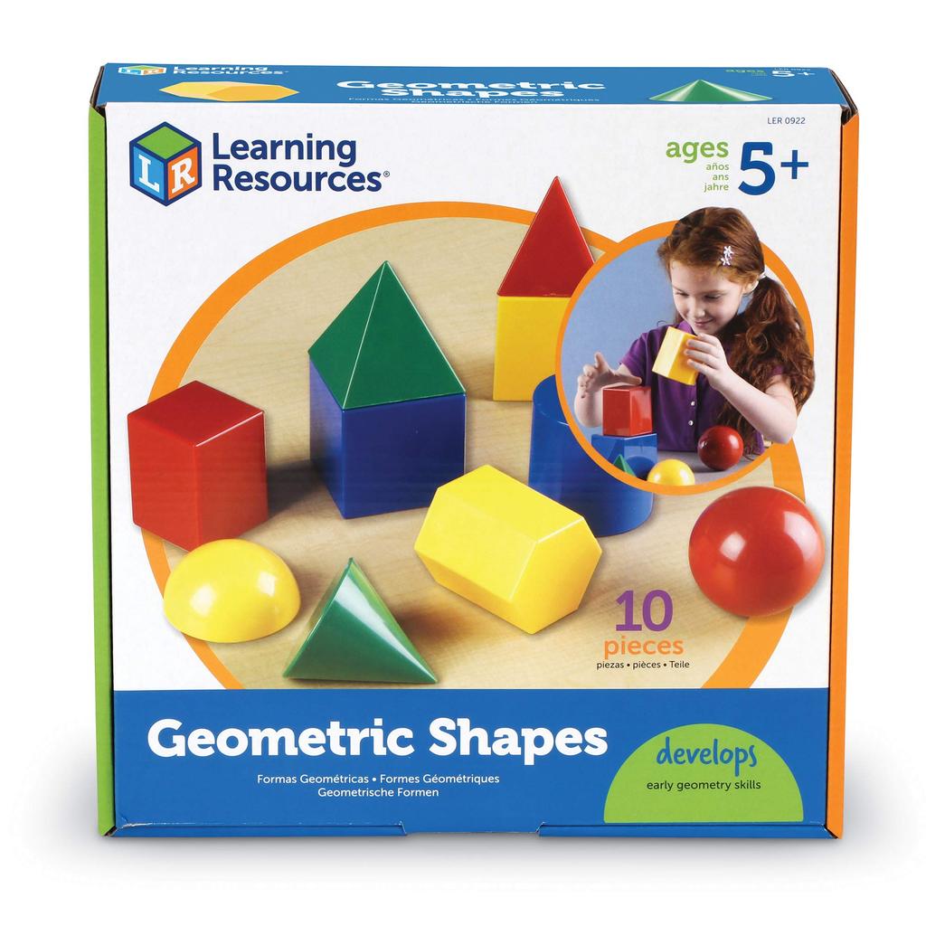 Learning Resources Math Learning 3D Shape Authentic Materials, Blocks, Plastic, 10-Piece Set, LER0922,