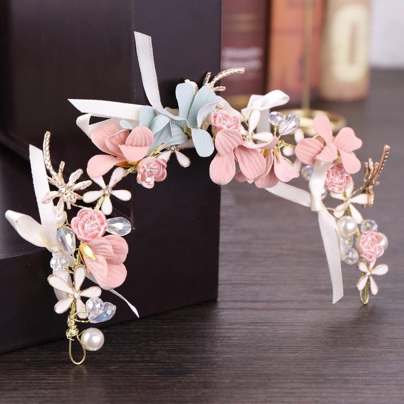 Crystal Pearl Flower Headband Hairband Tiara For Women Bridal Rhinestone Bridal Wedding Hair Accessories Jewelry Headband Tiara