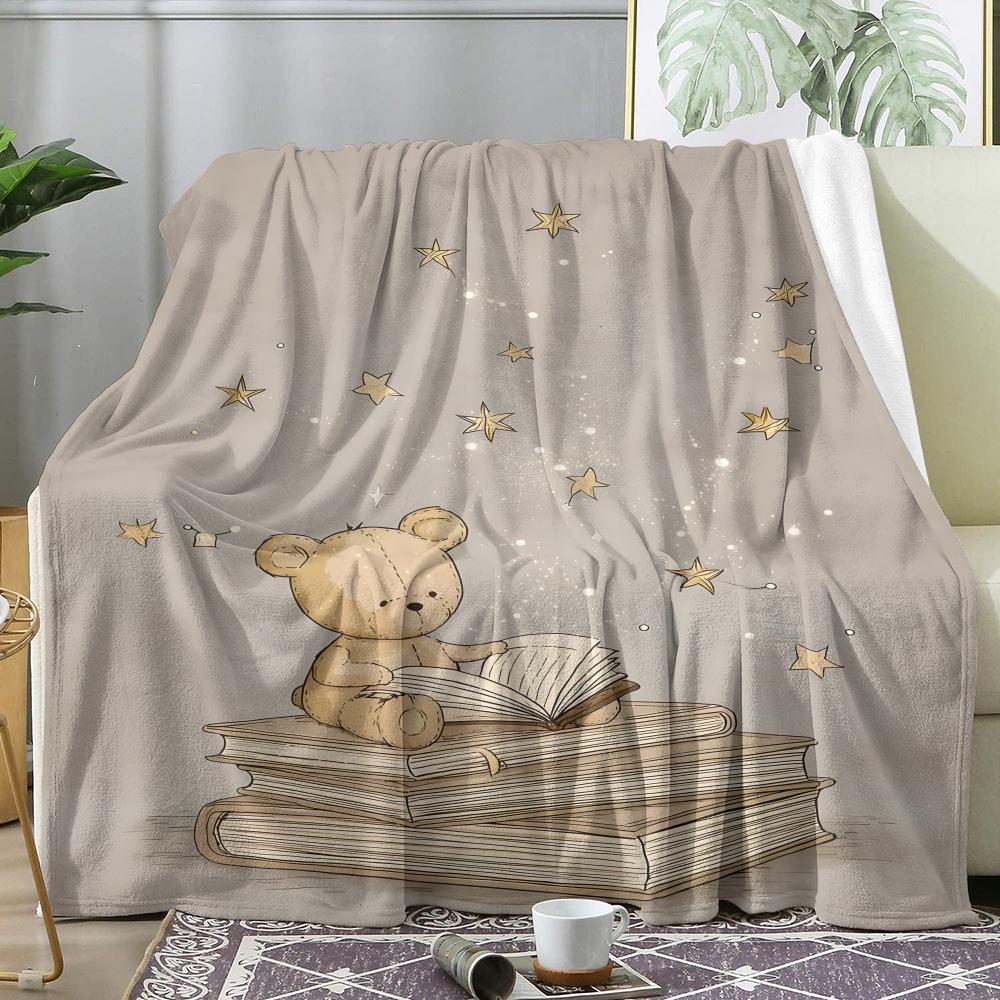 Teddy Bear Reading Throw Soft Flannel Throw Summer AC Blanket Lightweight Cool Nap Blanket for Sofa Bed Couch Travel 75x90cm