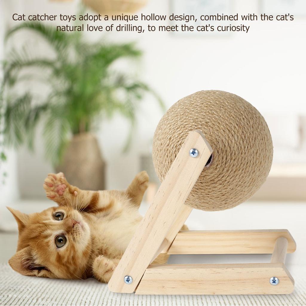 Cat Scratching Ball Toy Sisal Rope Rotatable Ball Board Grinding Paws Toys Solid Wood Cats Scratcher Wear-Resistant Pet Supplies