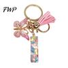 Initial Letter Charm Keychain Pink Series Pendant, Sequins Heart Key Chain with Holder Pendant Butterfly Tassel Design, A-Z for Bag Purse Backpack