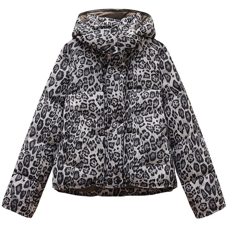2026 Womens Short Leopard Print Hooded Cotton Coat Loose Fashion Casual Winter Jacket