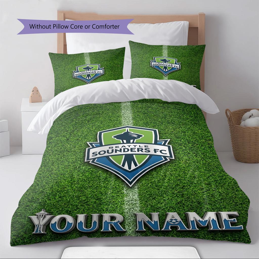 Name Custom Seattle Sounders FC Pattern Bedding Set Quilt Cover Pillowcase Home Decor Gift (1 * Duvet Cover + 2 * Pillowcase, Without Core)