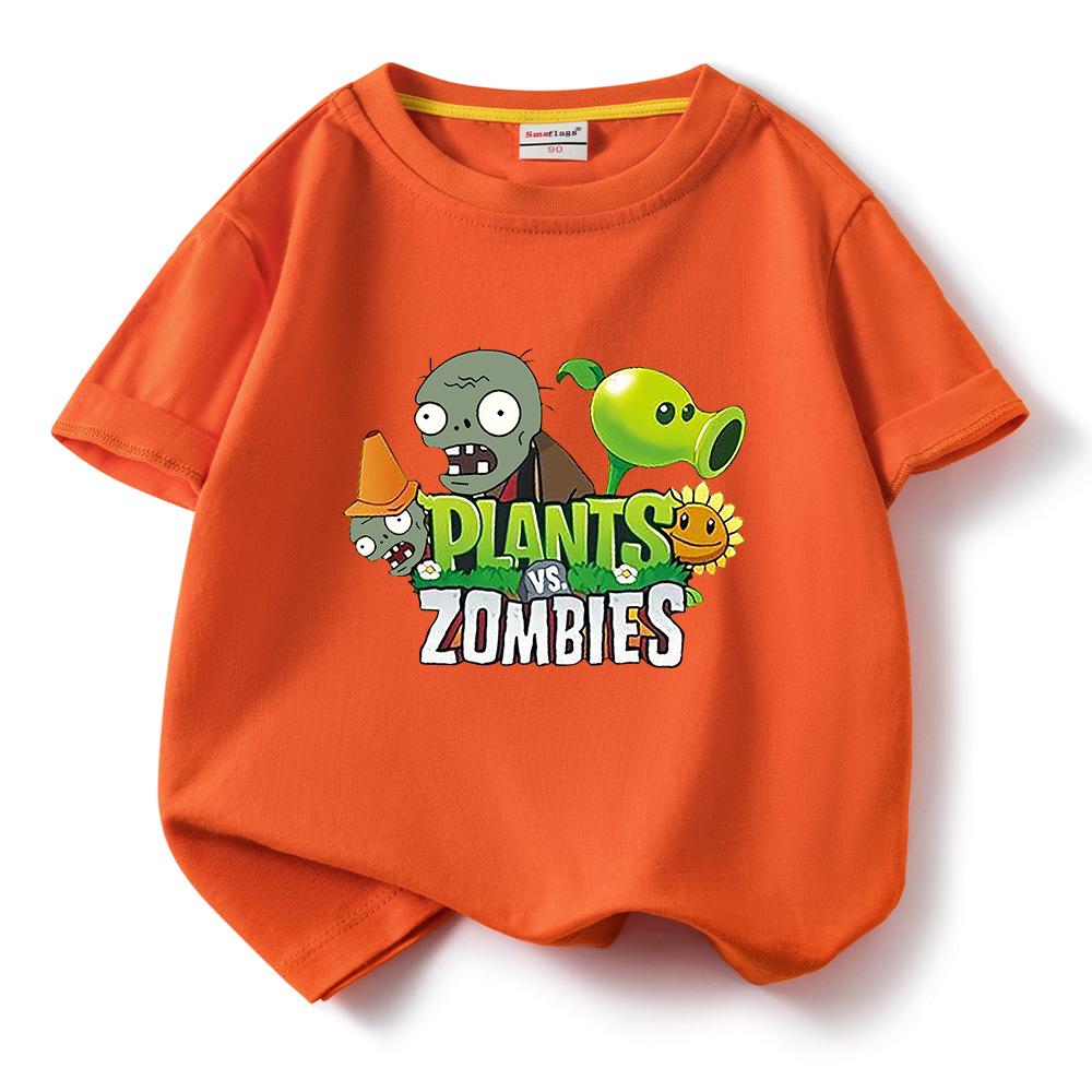 Plants Vs. Zombies Kids' Pure Cotton T-Shirt - Boys and Girls Summer Short Sleeve Loose Breathable Top