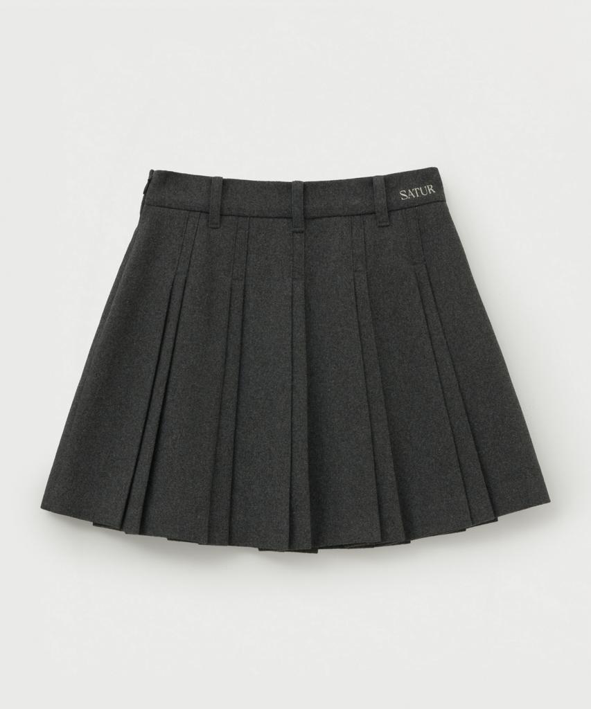 Seteo (W) Wool Blend Pleated Mini Skirt Charcoal