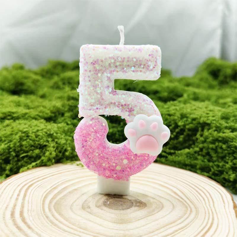 Creative Design Pink Cat Claw Digital Candle Birthday Candle Romantic Variety Specification Children's Cake Decoration Ornaments
