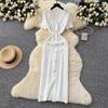 2025 Summer Korean V-neck Short-sleeve Knit Dress - Cinched Waist & Elegant Style