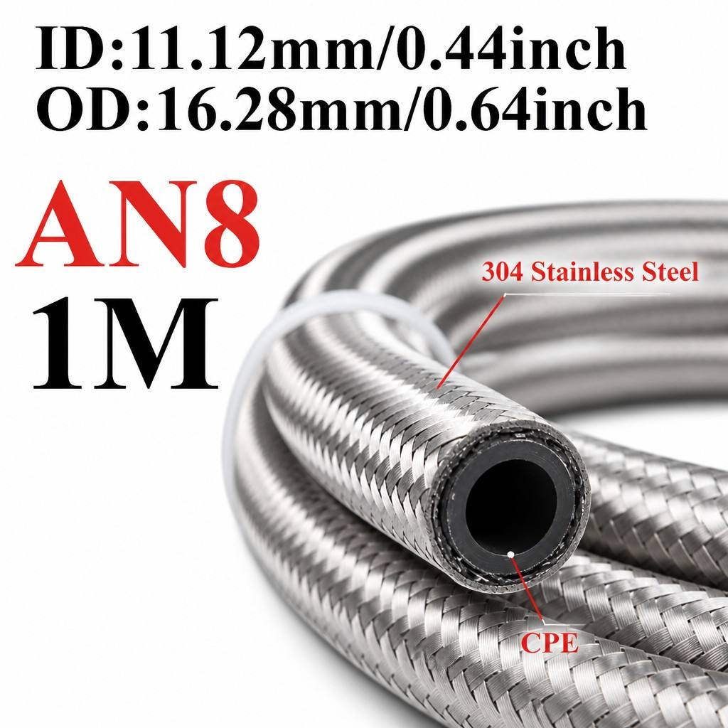 AN4 AN6 AN8 AN10 AN12 Universal Stainless Steel Braided Rubber Fuel Hose Oil Gas Cooler Line Pipe Tube For Car Universal 1M-4M