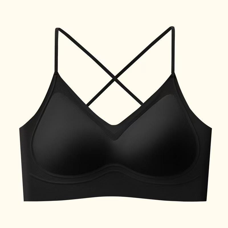 A Jelly Cross Beauty Back Large One-piece Fixed Cup Suspender Vest Women s Traceless Comfort Bra Top Backless L