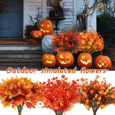 Otoño Flor Artificial 7 Horquillas Flor Falsa de Plástico Realista Centro de Mesa para Mesa de Fiesta de Boda para Hogar Oficina Decoración de Floración Falsa Interior Exterior