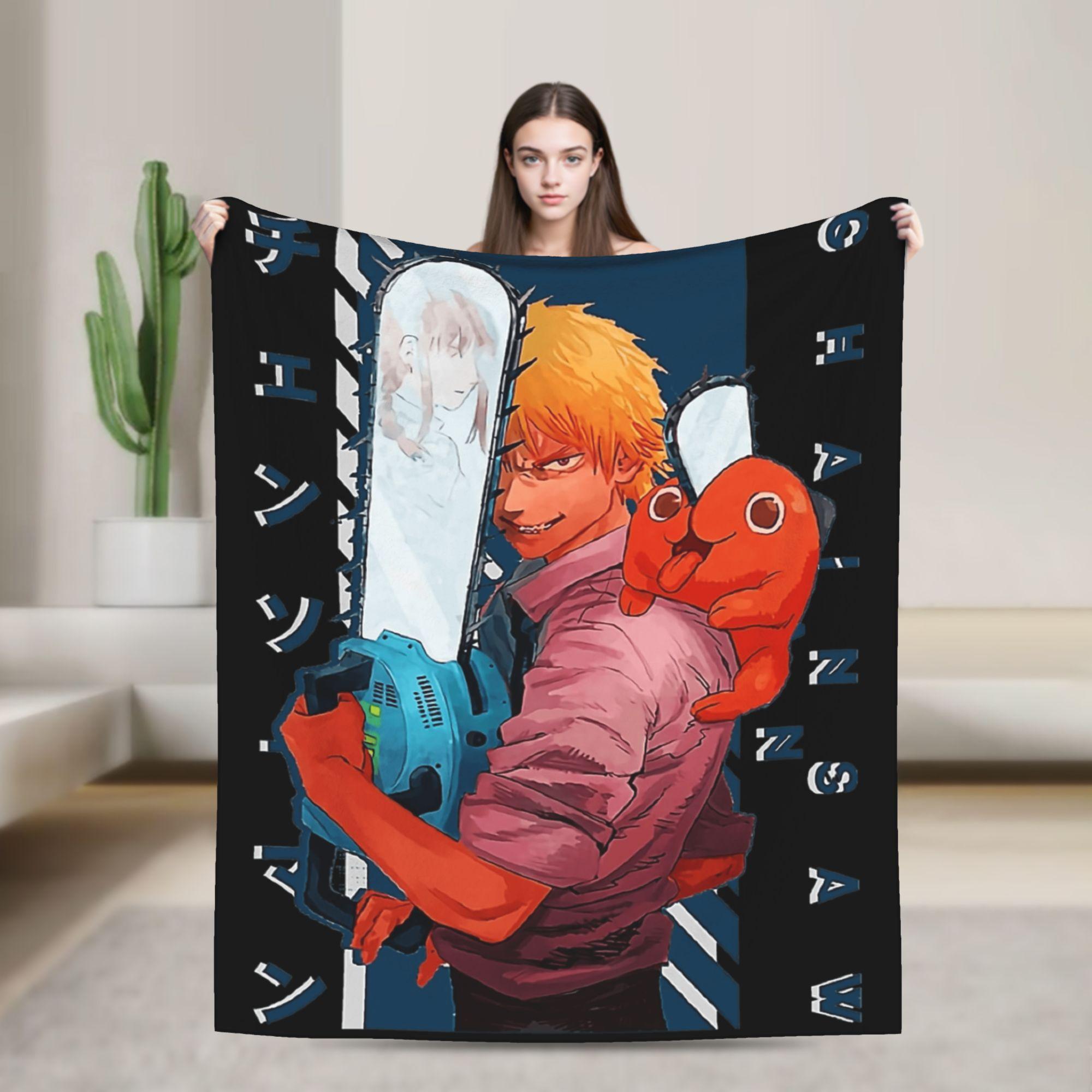 Cute Little Animal Pochita Funny Chainsaw Manga Anime Blankets Warm Plush Throw Blanket For Child Bedroom Flannel Bedspread 100cmx150cm