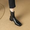 Damen Stiefeletten mit quadratischer Zehenpartie, Flock-Stretch-Schuhe, dünne, mittelhohe Absätze, Schwarz/Braun/Beige, Reißverschluss hinten, Sockenstiefel, Damengröße 34–40
