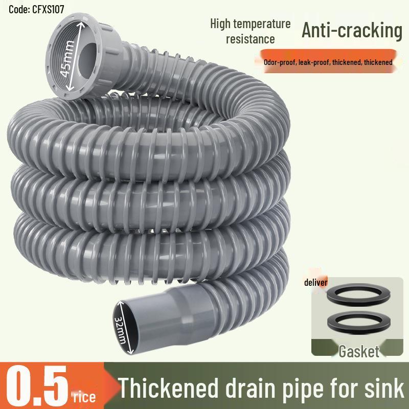 Universal Anti-Odor Kitchen Sink Drain Pipe for Dishwashing & Vegetables - Single Bowl Drainer Hose