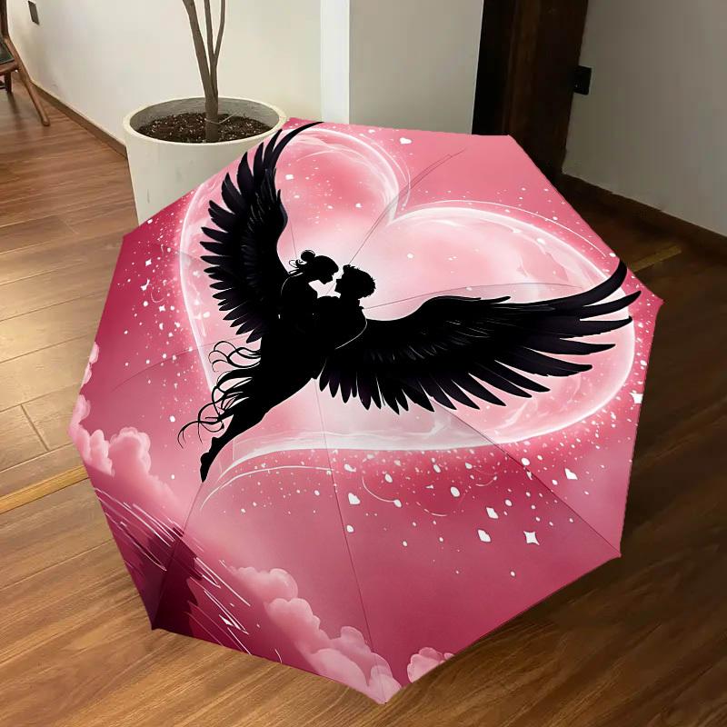 1pc Angel Love Automatic Open/Close Umbrella Compact Folding Umbrella with 8-Rib Shaft for Women/Men, Elegant Birthday1193S