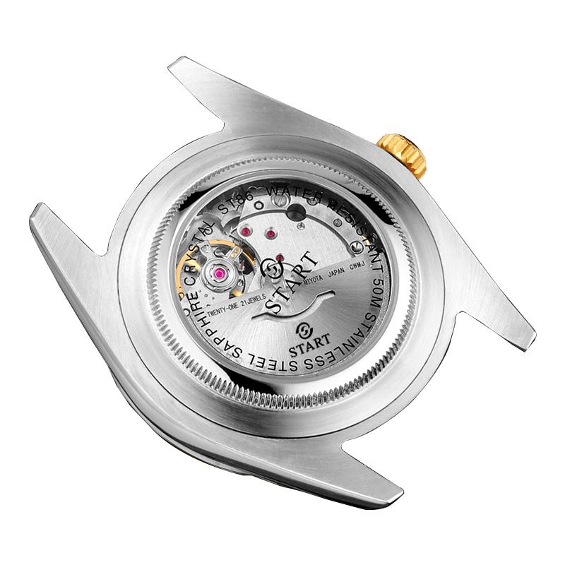 Start Mechanische Herrenuhr mit Kalenderfunktion, wasserdichte Uhr, leuchtendes Skala-Zifferblatt, goldene Uhr