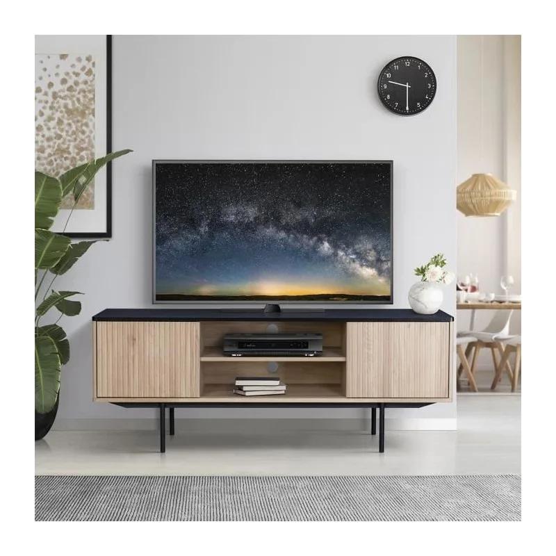Memphis Meuble Tv 2 Portes - Décor Bois Et Noir Famemphismtv2p