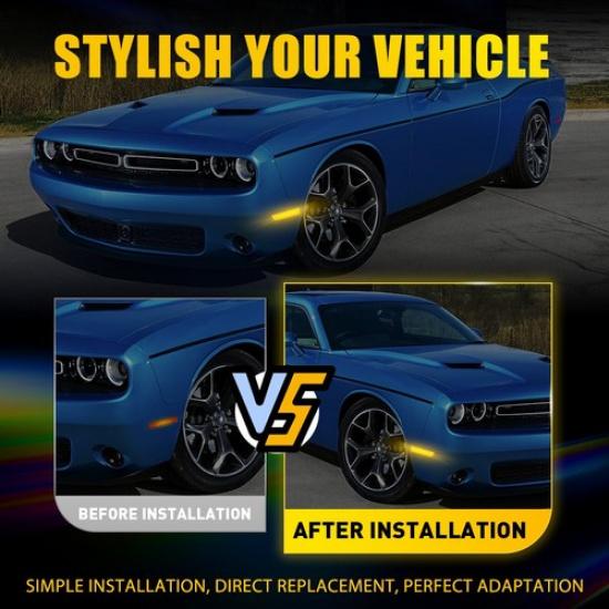 2x For 2015- Dodge Challenger Front Bumper Amebr Side Marker Light Lamps