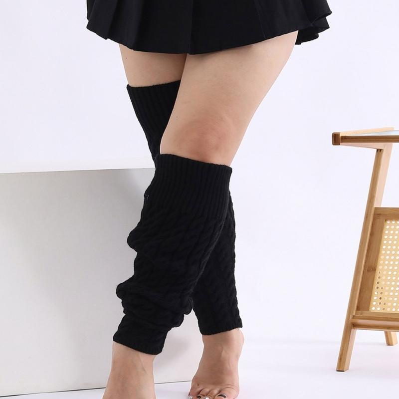 Scaldamuscoli da Donna Taglie Forti Lavorati a Maglia a Treccia Sopra il Ginocchio Alti sulla Coscia Calzini Senza Piedi Caldi Calze per Stivali Invernali Streetwear
