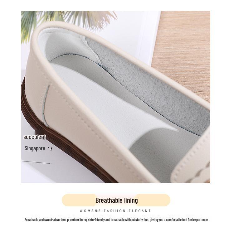 Genuine Leather Women's Non-Slip Loafers - Soft Sole, Comfortable Flats for Middle-Aged and Elderly