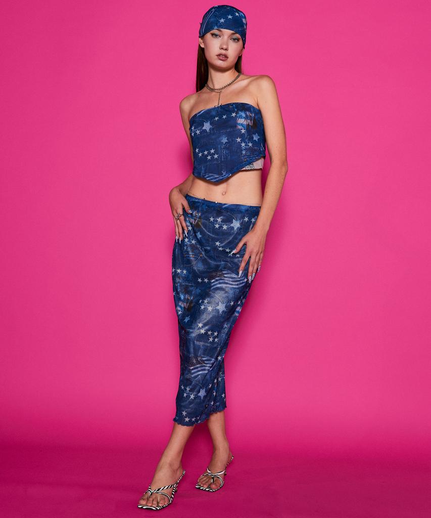 Buddy Collage Mesh Low-Rise Skirt Blue